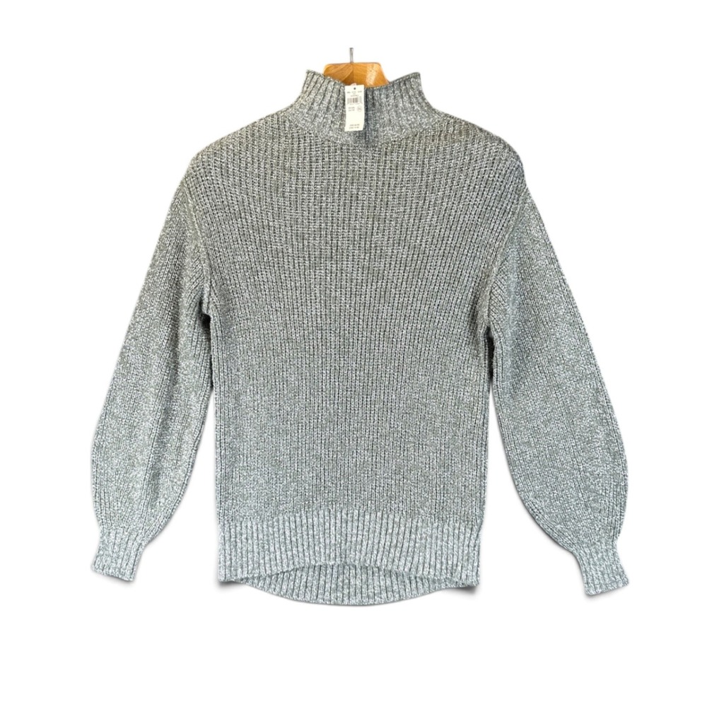 Aerie Mock Neck Sweater Womens XXS Sage Green NWT Shaker Stitch Cotton Marled